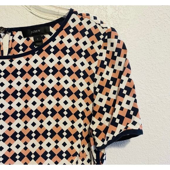 J. Crew Navy and Blush Geometric Pattern Silk Blouse Size 2 - Picture 10 of 10